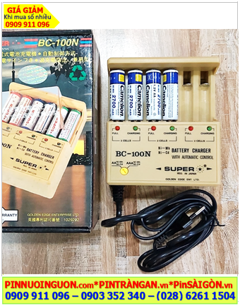 Super BC-100N, Bộ sạc 6viên Pin AA -Kèm sẳn 4 Pin sạc Camelion NH-2700LBP2 LOCKBOX